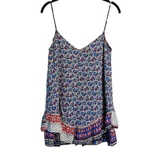Zara SM Paisley Ruffled Layered Tank‎ Small S Red Blue White